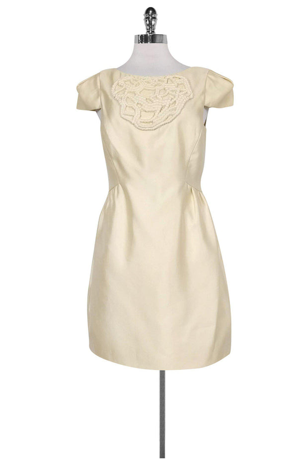 Current Boutique-Tibi - Cream Silk & Cotton Beaded Dress Sz 6