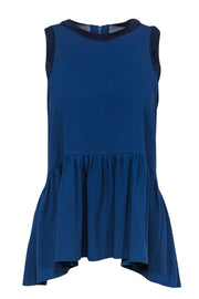 Current Boutique-Tibi - Dark Blue Sleeveless Blouse w/ Navy Trim & Peplum Hem Sz 2