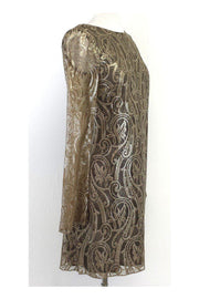 Current Boutique-Tibi - Gold Metallic Lace Long Sleeve Open Back Dress Sz 2