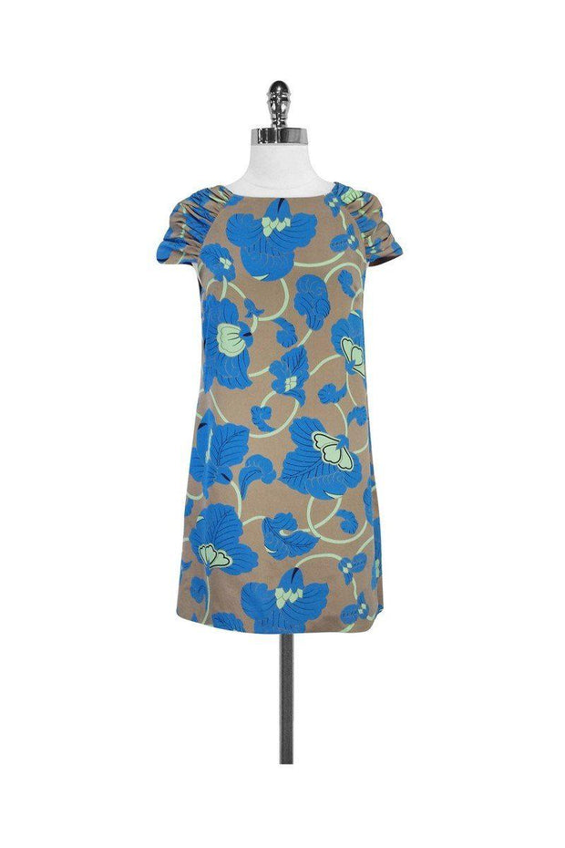 Current Boutique-Tibi - Gray & Blue Floral Print Shift Dress Sz 2