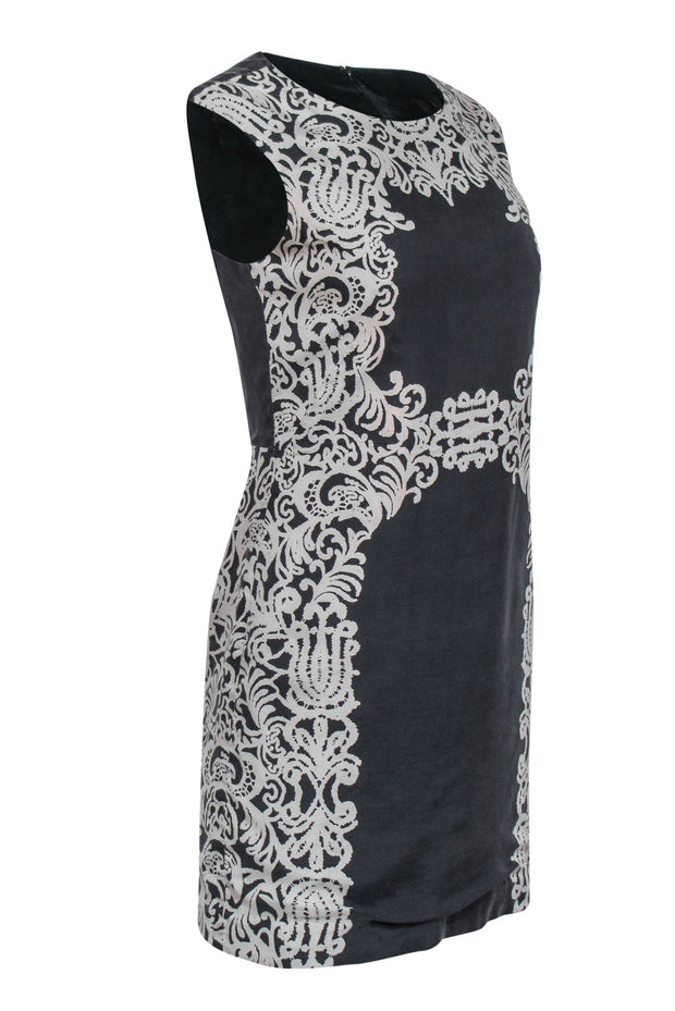 Current Boutique-Tibi - Gray & Cream Lace Printed Silk Sheath Dress Sz 4