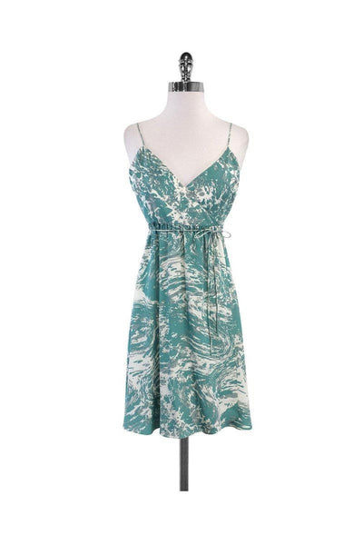 Current Boutique-Tibi - Green & Grey Abstract Print Silk Wrap Dress Sz 4