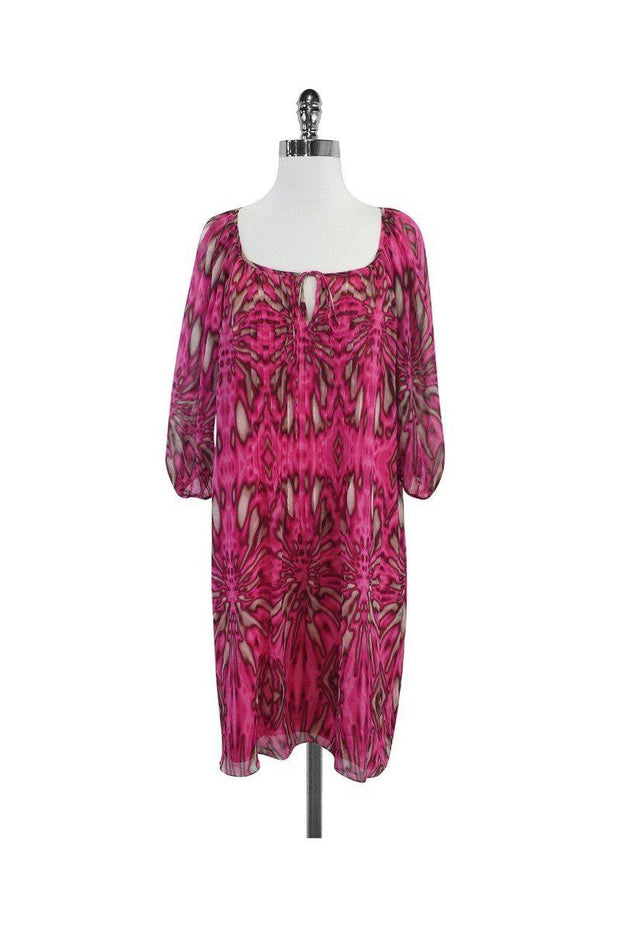 Current Boutique-Tibi - Hot Pink Print Bishop Sleeve Dress Sz 2