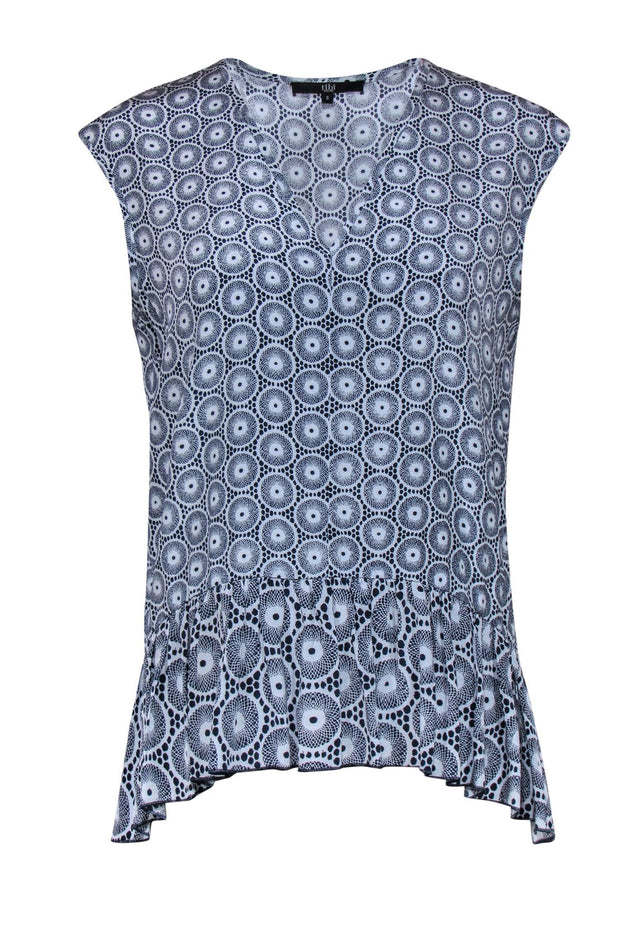 Current Boutique-Tibi - Light Blue Circle Patterned Silk Peplum Top Sz 6