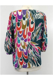 Current Boutique-Tibi - Multicolor Silk Print Blouse w/ Pink Beaded Neckline Sz 4
