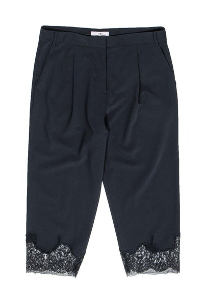 Current Boutique-Tibi - Navy Cropped Trousers w/ Lace Hem Sz 10