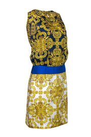 Current Boutique-Tibi - Navy & Gold Silk Dress w/ Medallion Print Sz 6