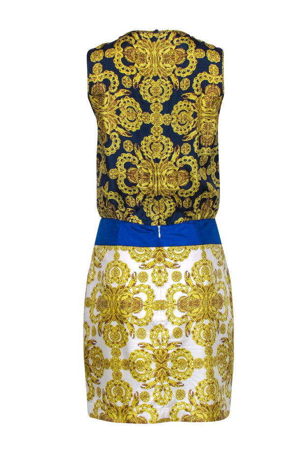 Current Boutique-Tibi - Navy & Gold Silk Dress w/ Medallion Print Sz 6