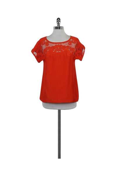 Current Boutique-Tibi - Orange Short Sleeve Cut Out Neckline Blouse Sz 0
