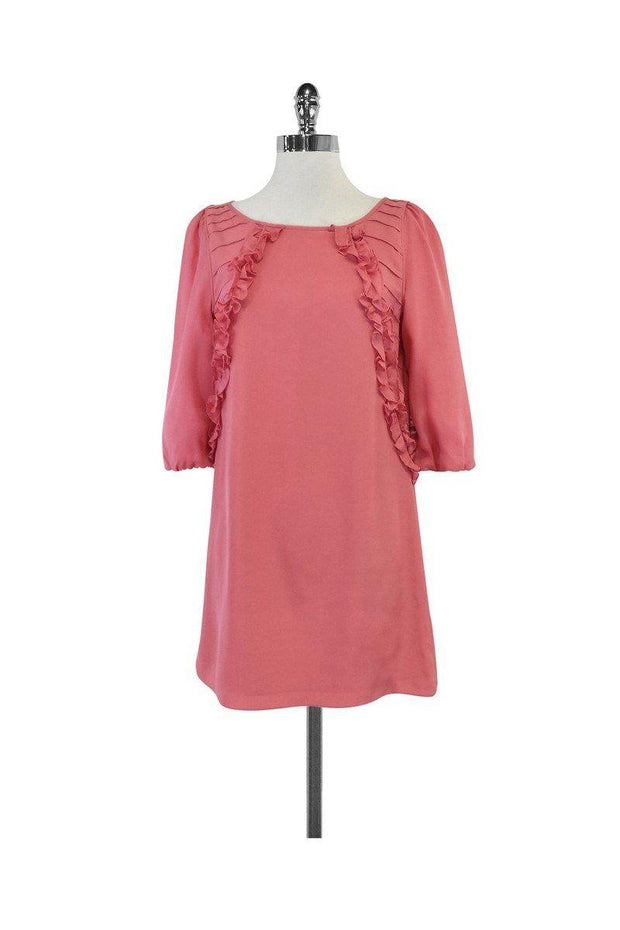 Current Boutique-Tibi - Pink 3/4 Sleeve Ruffle Silk Shift Dress Sz 2