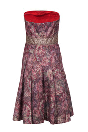 Current Boutique-Tibi - Pink Metallic Paisley A-Line Strapless Dress w/ Sequins Sz 8