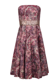 Current Boutique-Tibi - Pink Metallic Paisley A-Line Strapless Dress w/ Sequins Sz 8