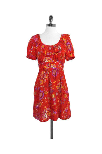 Current Boutique-Tibi - Red Floral Print Silk Dress Sz 4