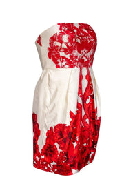Current Boutique-Tibi - Strapless Cream Dress w/ Red Floral Brocade Sz 8