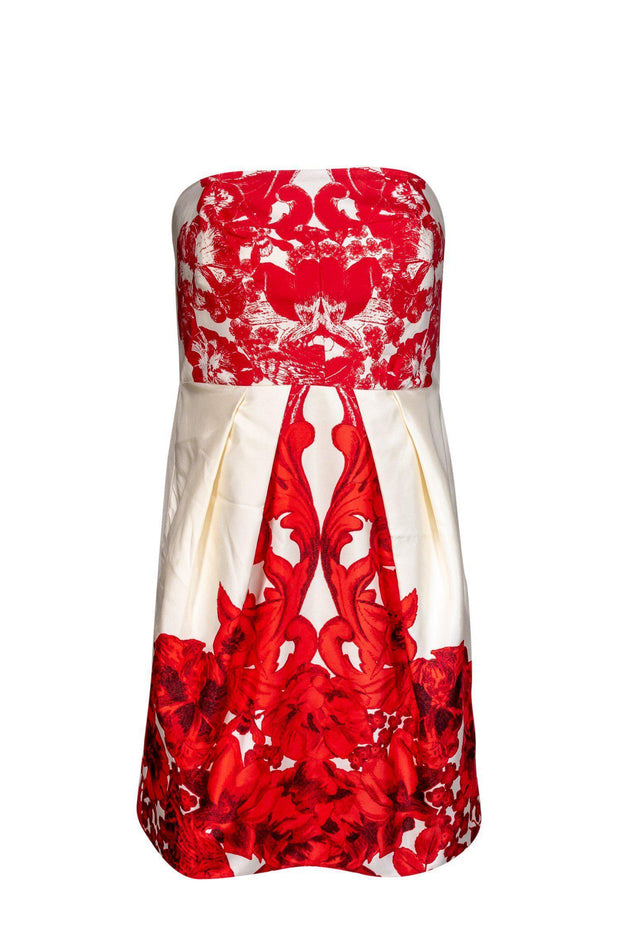 Current Boutique-Tibi - Strapless Cream Dress w/ Red Floral Brocade Sz 8