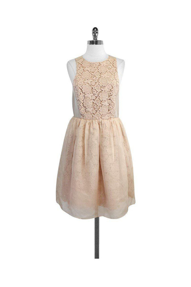 Current Boutique-Tibi - Tan Floral Crochet Cotton & Silk Sleeveless Dress Sz 8