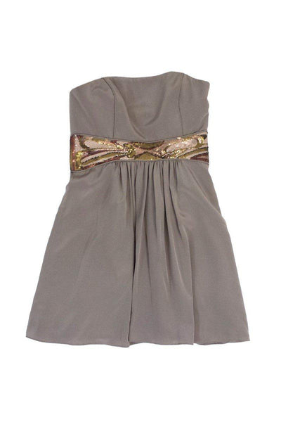 Current Boutique-Tibi - Taupe & Sequin Waist Strapless Dress Sz 2