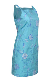 Current Boutique-Tibi - Teal Cotton Dress w/ Periwinkle & White Floral Print Sz 4