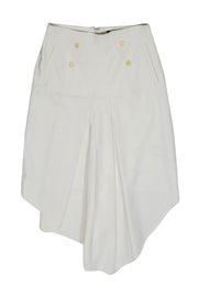 Current Boutique-Tibi - White Buttoned Pleated Pencil Skirt w/ Asymmetrical Hem Sz 2