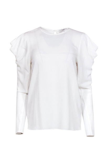 Current Boutique-Tibi - White Cold Shoulder Draped Sleeve Blouse Sz 2