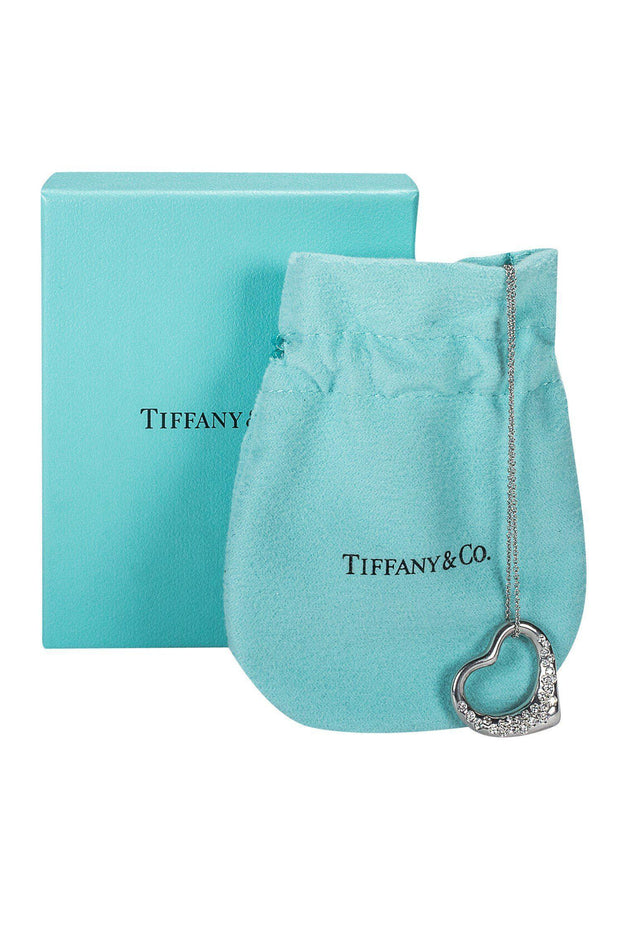 Current Boutique-Tiffany & Co. - Platinum Elsa Peretti Open Heart Necklace w/ Pave Diamonds