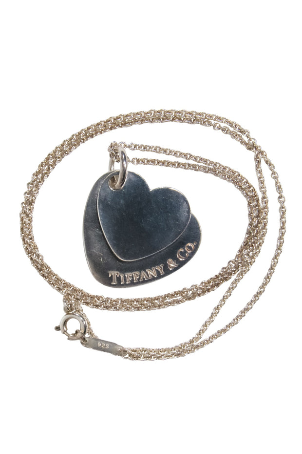 Tiffany and Co Return to Silver Black Onyx Double Heart Necklace Pendant  Gift Love Pouch - Etsy Denmark
