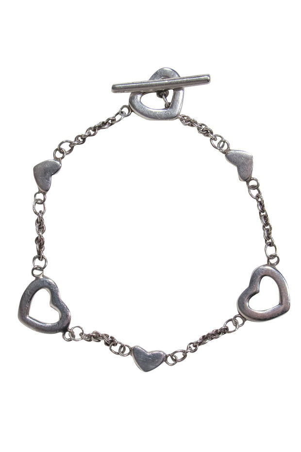 Current Boutique-Tiffany & Co. - Sterling Silver Heart Charm Thin Chain Toggle Bracelet