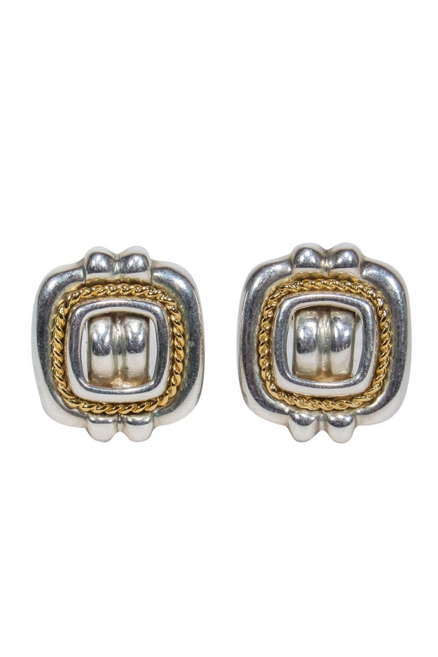 Current Boutique-Tiffany & Co. - Sterling Silver Square Earrings w/ Gold Details