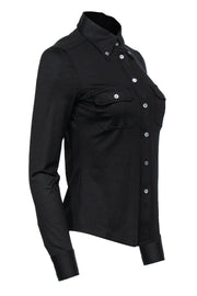 Current Boutique-Tod's - Black Silk Blend Button-Up Blouse Sz S