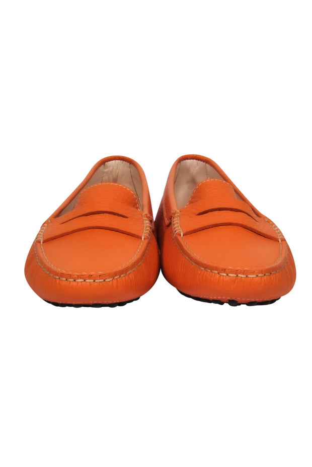 Current Boutique-Tod’s - Bright Orange Pebbled Leather Loafers Sz 6.5