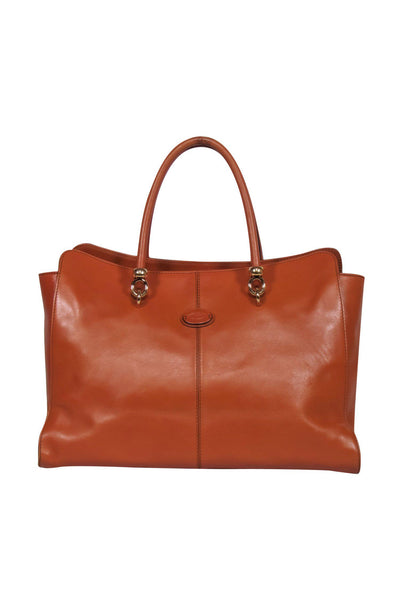 Current Boutique-Tod's - Cognac Brown Leather Satchel-Style Tote