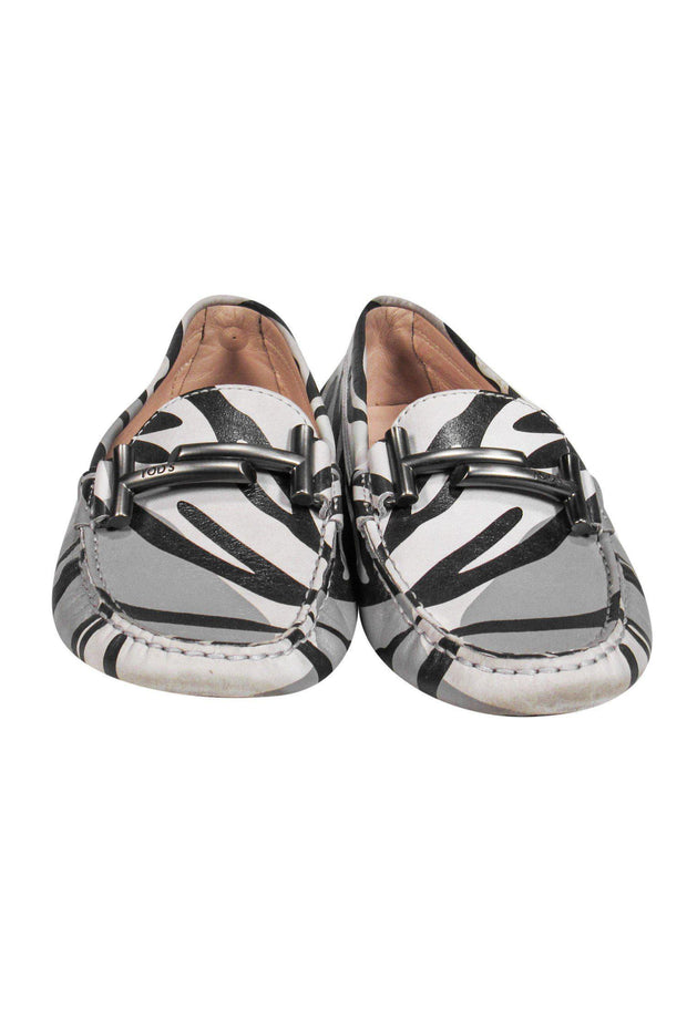 Current Boutique-Tod's - Gray Zebra Print Leather Loafers Sz 6