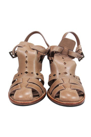 Current Boutique-Tod's - Tan Leather Punch Out-Style Heeled Sandals Sz 9