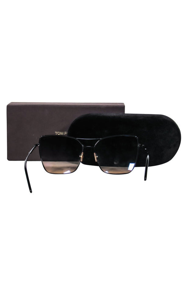 Current Boutique-Tom Ford - Black Oversized Square Sunglasses w/ Brow Bar