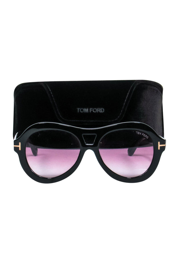Current Boutique-Tom Ford - Black Thick Aviator-Style “Isla” Sunglasses w/ Cutout