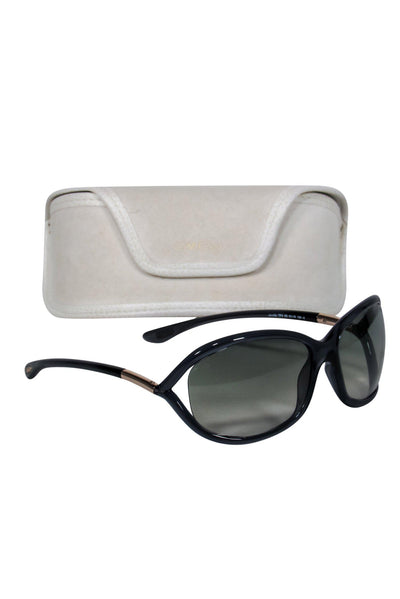 Current Boutique-Tom Ford - Navy "Jennifer" Oval Sunglasses w/ Cutouts