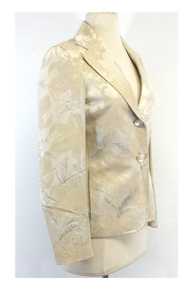 Current Boutique-Tombolini - Cream & Gold Leaf Print Suit Jacket Sz 4