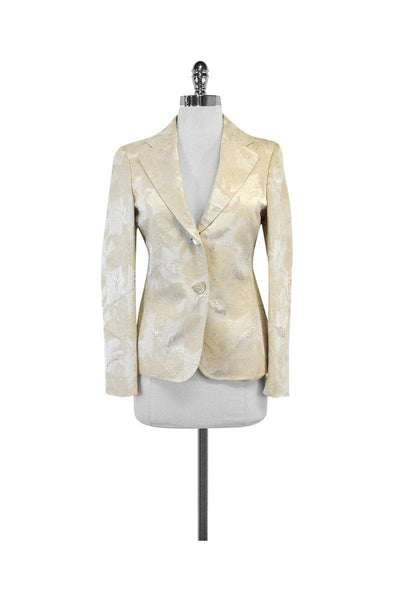 Current Boutique-Tombolini - Cream & Gold Leaf Print Suit Jacket Sz 4