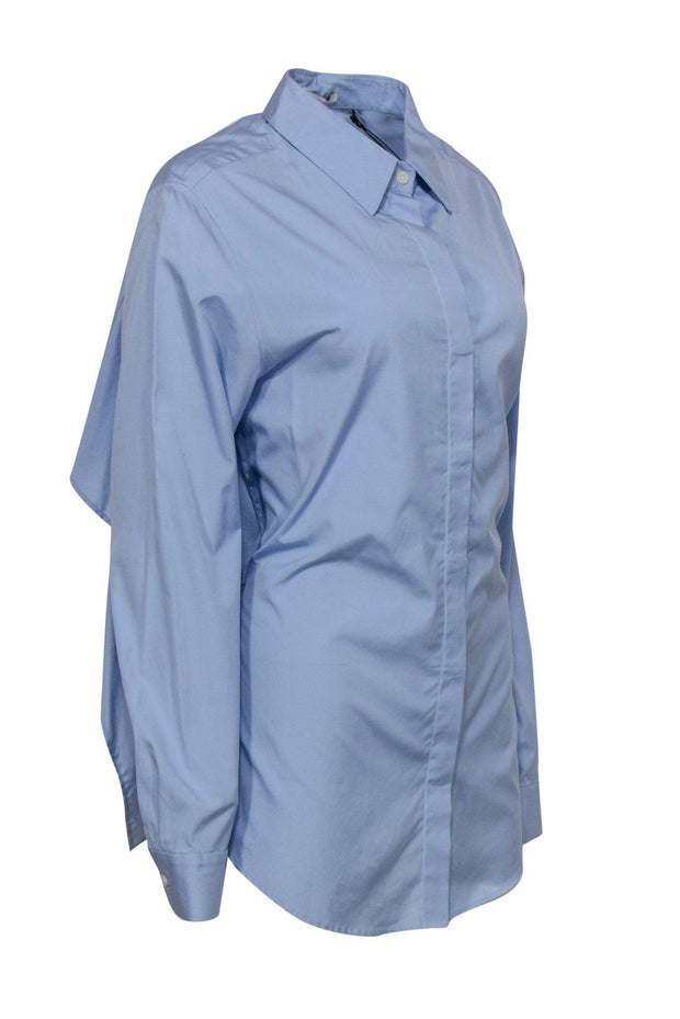 Current Boutique-Tome - Light Blue Button-Up Long Sleeve Blouse w/ Tied Open Back Sz 10