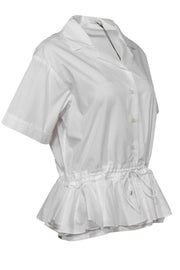 Current Boutique-Tome - White Short Sleeve Button-Up Drawstring Blouse w/ Peplum Hem Sz 8