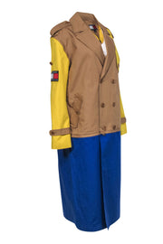 Current Boutique-Tommy Hilfiger x Romeo Hunte - Tan, Yellow & Blue Colorblocked Longline Coat w/ Back Graphic Sz M