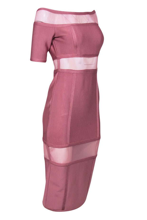 Current Boutique-Topshop - Blush Pink Bandage Bodycon Midi Dress w/ Mesh Sz 6