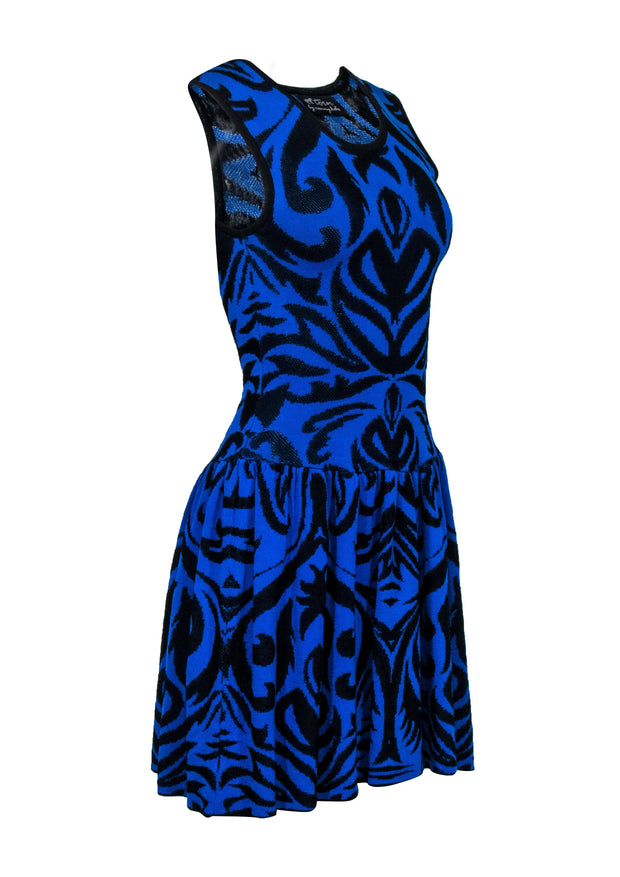 Current Boutique-Torn by Ronny Kobo - Blue & Black Floral Knit Sleeveless Dress Sz M