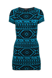 Current Boutique-Torn by Ronny Kobo - Teal & Black Aztec Print Knit Bodycon Dress Sz M