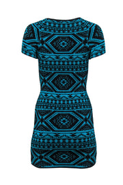 Current Boutique-Torn by Ronny Kobo - Teal & Black Aztec Print Knit Bodycon Dress Sz M