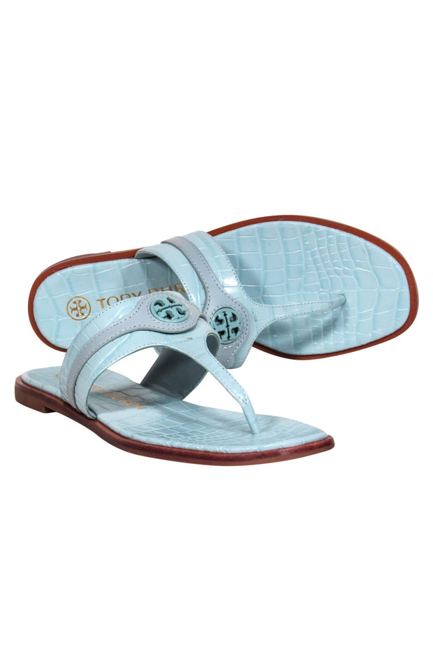 Current Boutique-Tory Burch - Baby Blue Croc Textured Thong Sandals Sz 7