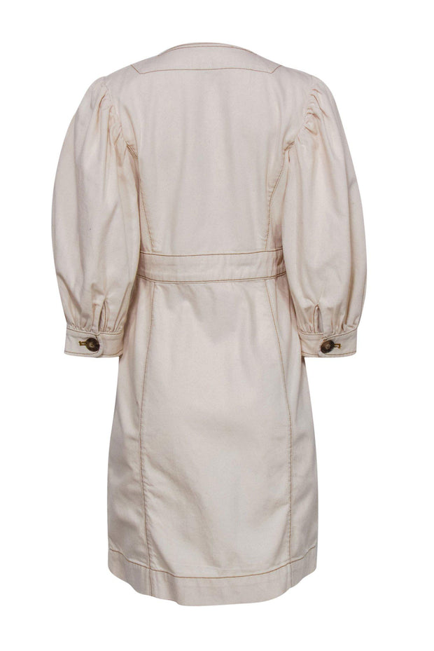 Current Boutique-Tory Burch - Beige Button-Up Puff Sleeve Cotton Sheath Dress Sz 8