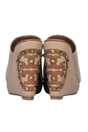 Current Boutique-Tory Burch - Beige Open Toe Wedges w/ Studded Logo Sz 7.5