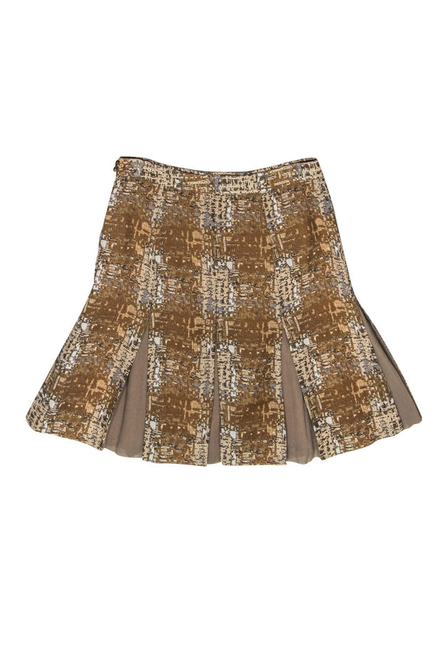 Current Boutique-Tory Burch - Beige Pleated Wool Blend Skirt w/ Abstract Print Sz 8