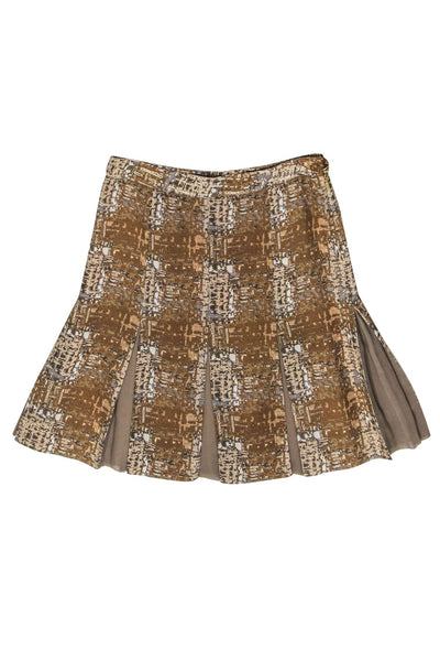 Current Boutique-Tory Burch - Beige Pleated Wool Blend Skirt w/ Abstract Print Sz 8